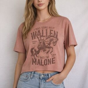Morgan Wallen Post Malone I Had Some Help Cropped Rodeo Graphic Tee- Mauve- Lg